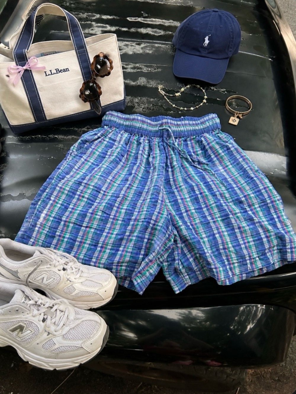 Plaid Elastic-Waist Women’s Shorts in Blue